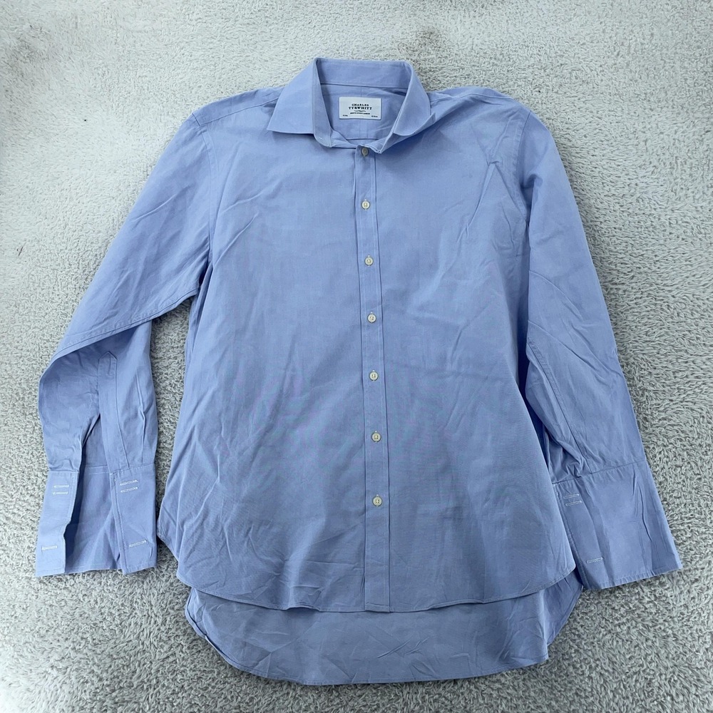 Charles Tyrwhitt Shirt Mens 17/34 Light Blue Dress Button Front Long Sleeve